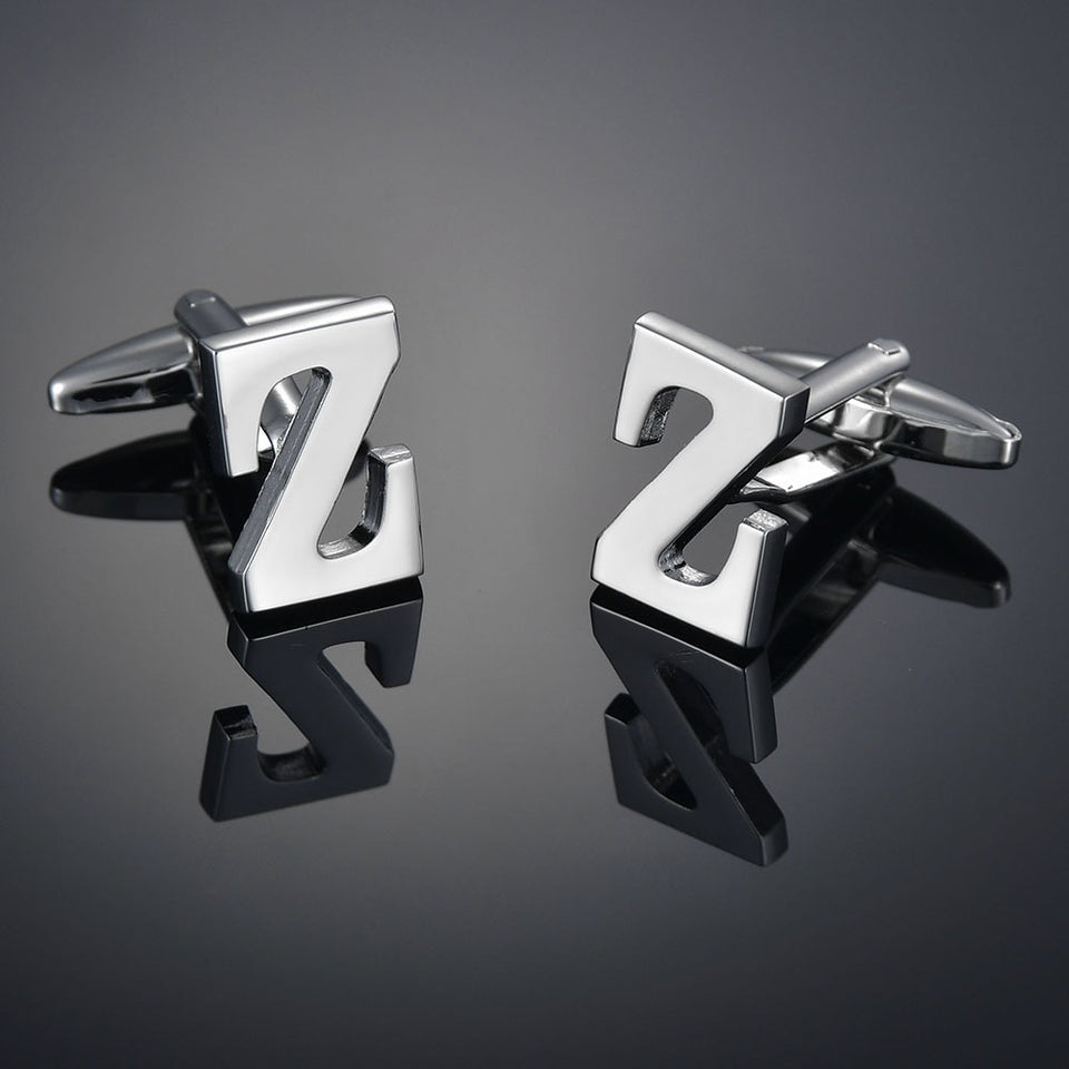 26 Letters A-Z High Quality Brass Silver Color Cufflinks Men&#39;s French Shirt Cuff Links Male Gemelos Bouton Manchette
