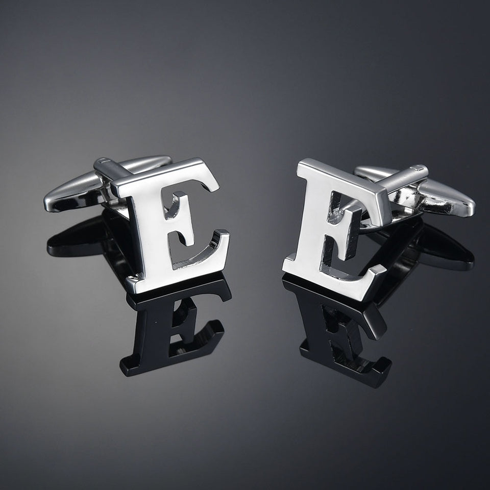 26 Letters A-Z High Quality Brass Silver Color Cufflinks Men&#39;s French Shirt Cuff Links Male Gemelos Bouton Manchette