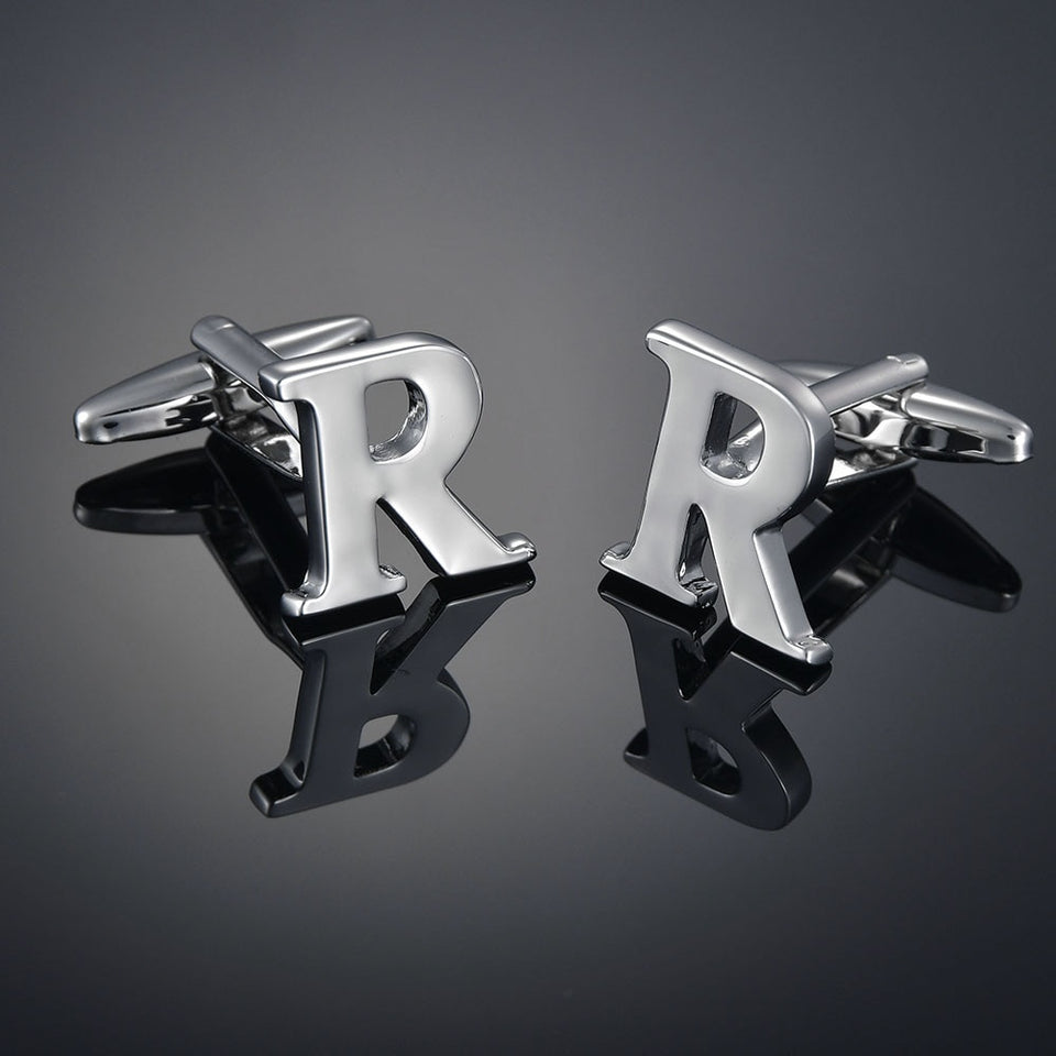 26 Letters A-Z High Quality Brass Silver Color Cufflinks Men&#39;s French Shirt Cuff Links Male Gemelos Bouton Manchette