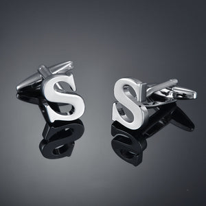 26 Letters A-Z High Quality Brass Silver Color Cufflinks Men&#39;s French Shirt Cuff Links Male Gemelos Bouton Manchette