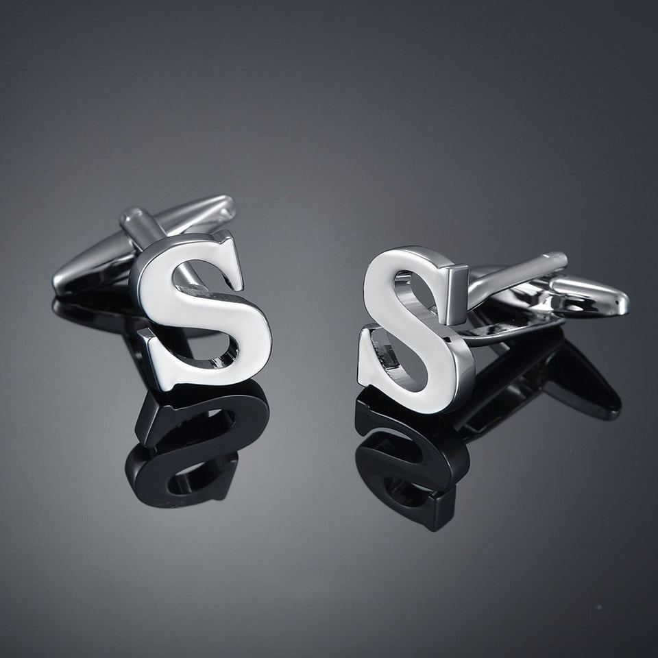 26 Letters A-Z High Quality Brass Silver Color Cufflinks Men&#39;s French Shirt Cuff Links Male Gemelos Bouton Manchette