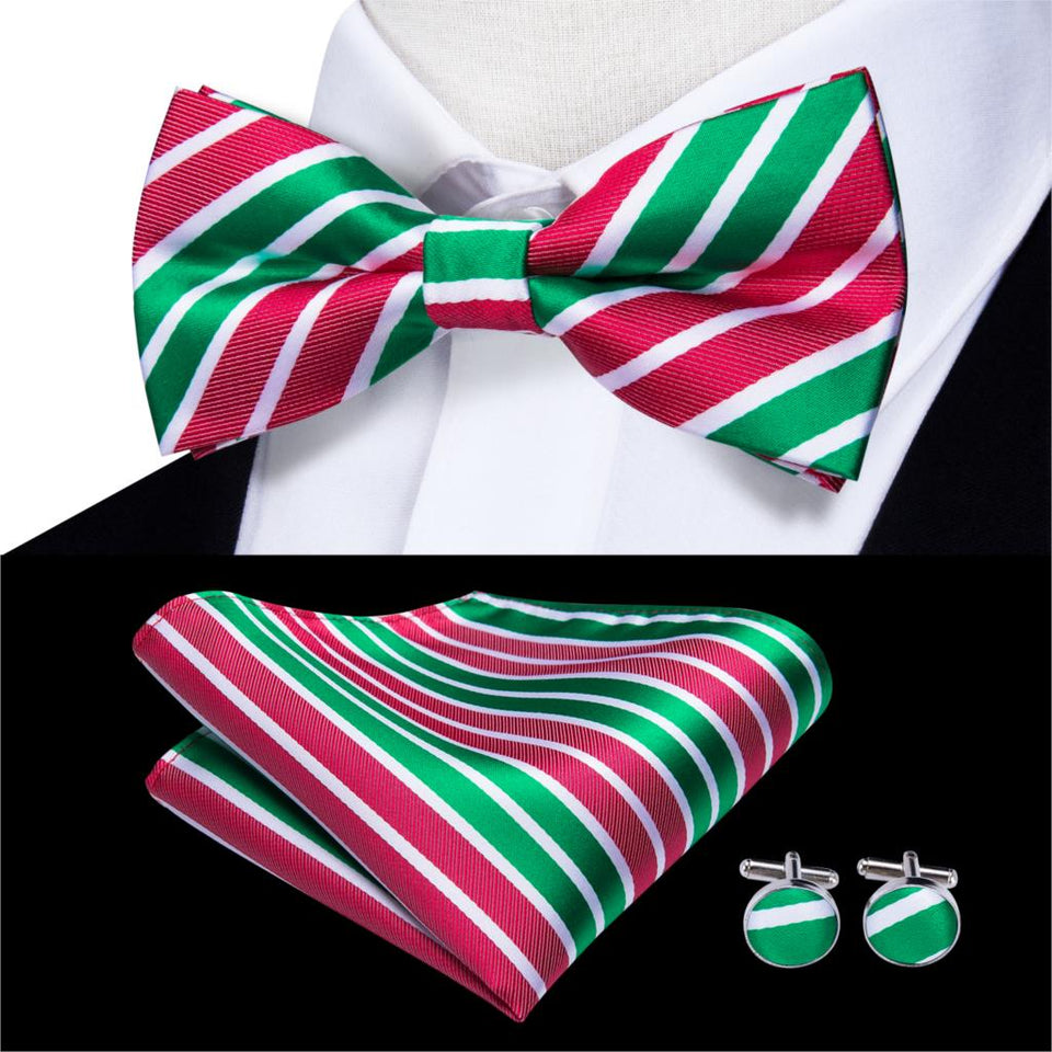 Hi-Tie Classic Black Bow Ties for Men 100% Silk Butterfly Pre-Tied Bow Tie Pocket Square Cufflinks Suit Set Floral Gold Bowties