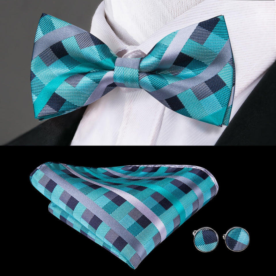 Hi-Tie Classic Black Bow Ties for Men 100% Silk Butterfly Pre-Tied Bow Tie Pocket Square Cufflinks Suit Set Floral Gold Bowties