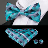 Hi-Tie Classic Black Bow Ties for Men 100% Silk Butterfly Pre-Tied Bow Tie Pocket Square Cufflinks Suit Set Floral Gold Bowties
