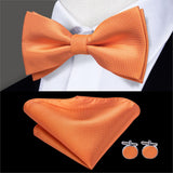Hi-Tie Classic Black Bow Ties for Men 100% Silk Butterfly Pre-Tied Bow Tie Pocket Square Cufflinks Suit Set Floral Gold Bowties
