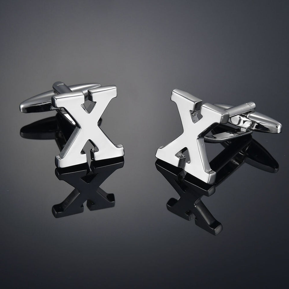 26 Letters A-Z High Quality Brass Silver Color Cufflinks Men&#39;s French Shirt Cuff Links Male Gemelos Bouton Manchette