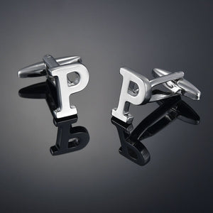 26 Letters A-Z High Quality Brass Silver Color Cufflinks Men&#39;s French Shirt Cuff Links Male Gemelos Bouton Manchette