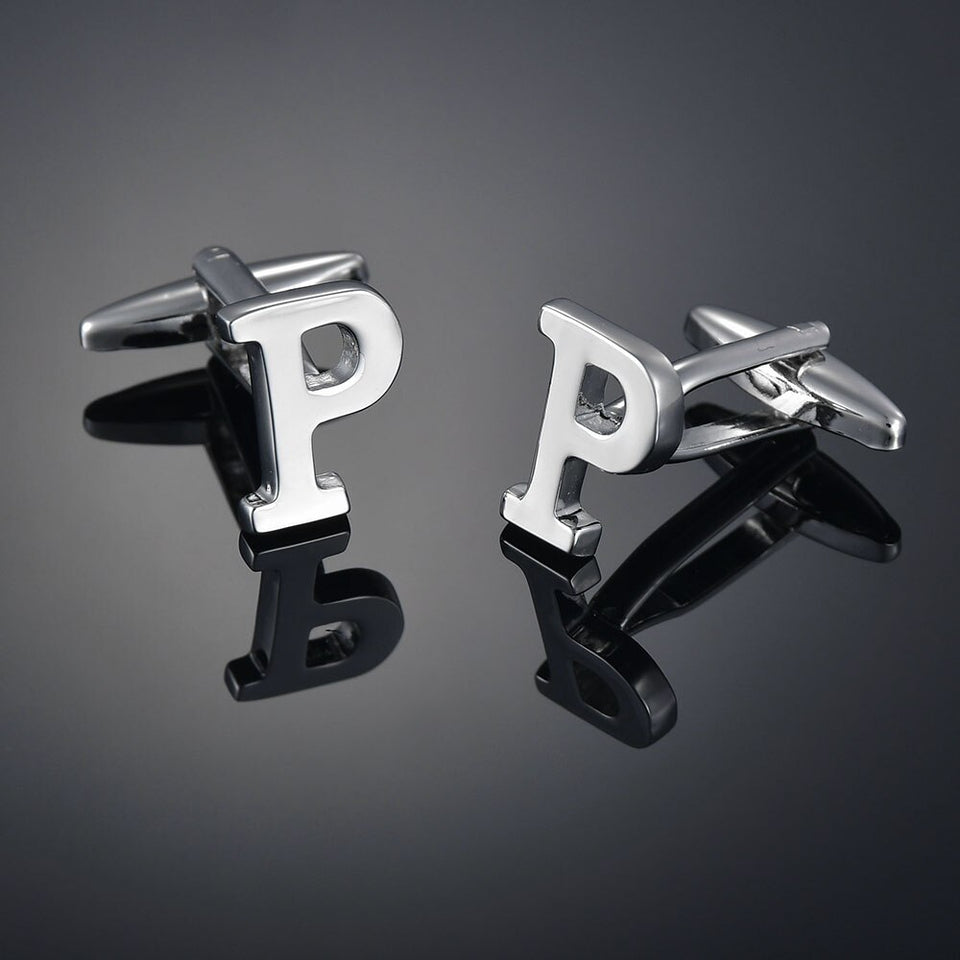 26 Letters A-Z High Quality Brass Silver Color Cufflinks Men&#39;s French Shirt Cuff Links Male Gemelos Bouton Manchette