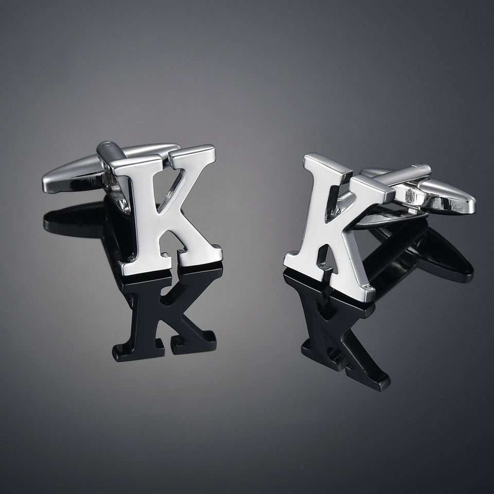 26 Letters A-Z High Quality Brass Silver Color Cufflinks Men&#39;s French Shirt Cuff Links Male Gemelos Bouton Manchette