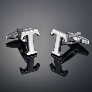 26 Letters A-Z High Quality Brass Silver Color Cufflinks Men&#39;s French Shirt Cuff Links Male Gemelos Bouton Manchette