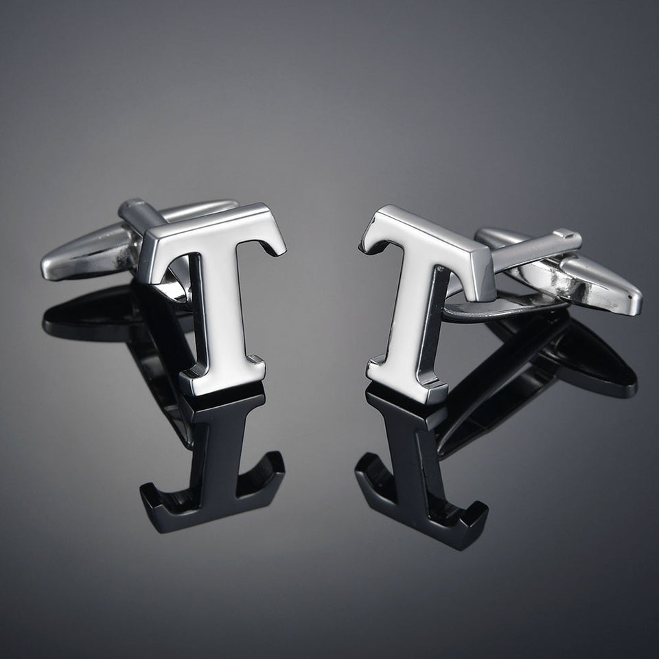 26 Letters A-Z High Quality Brass Silver Color Cufflinks Men&#39;s French Shirt Cuff Links Male Gemelos Bouton Manchette