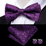 Hi-Tie Classic Black Bow Ties for Men 100% Silk Butterfly Pre-Tied Bow Tie Pocket Square Cufflinks Suit Set Floral Gold Bowties