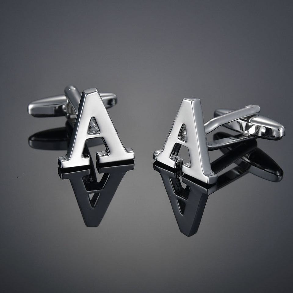 26 Letters A-Z High Quality Brass Silver Color Cufflinks Men&#39;s French Shirt Cuff Links Male Gemelos Bouton Manchette