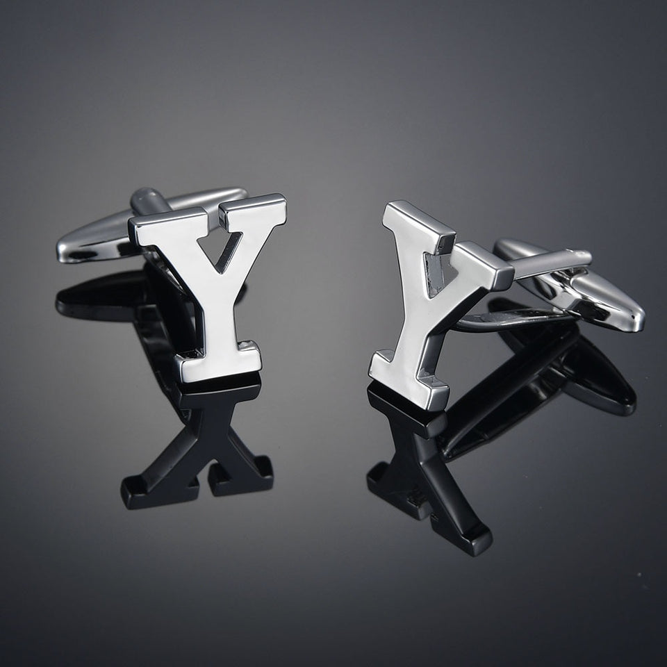 26 Letters A-Z High Quality Brass Silver Color Cufflinks Men&#39;s French Shirt Cuff Links Male Gemelos Bouton Manchette