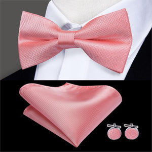 Hi-Tie Classic Black Bow Ties for Men 100% Silk Butterfly Pre-Tied Bow Tie Pocket Square Cufflinks Suit Set Floral Gold Bowties