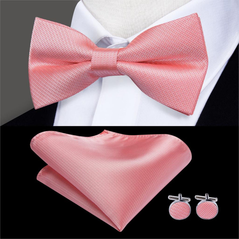 Hi-Tie Classic Black Bow Ties for Men 100% Silk Butterfly Pre-Tied Bow Tie Pocket Square Cufflinks Suit Set Floral Gold Bowties