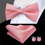 Hi-Tie Classic Black Bow Ties for Men 100% Silk Butterfly Pre-Tied Bow Tie Pocket Square Cufflinks Suit Set Floral Gold Bowties