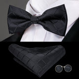 Hi-Tie Classic Black Bow Ties for Men 100% Silk Butterfly Pre-Tied Bow Tie Pocket Square Cufflinks Suit Set Floral Gold Bowties