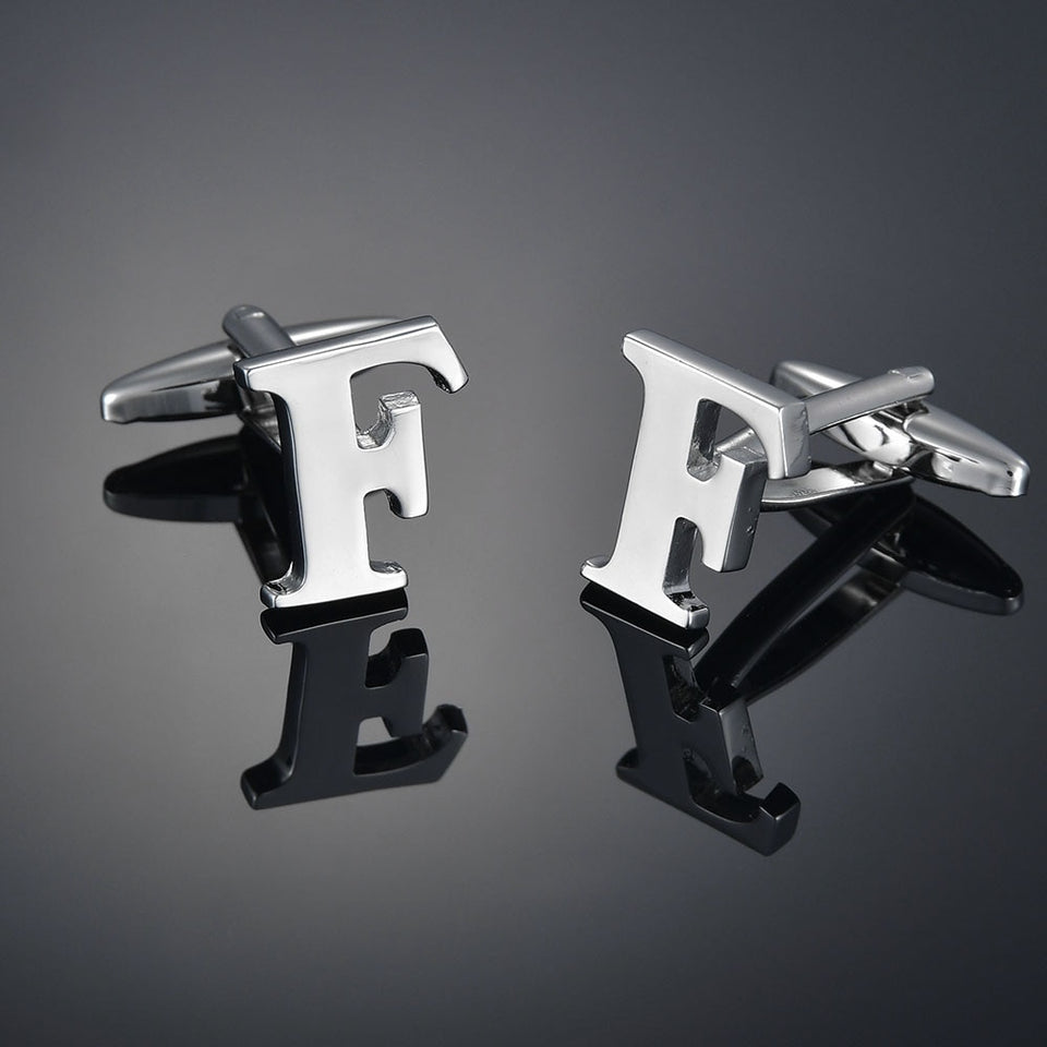 26 Letters A-Z High Quality Brass Silver Color Cufflinks Men&#39;s French Shirt Cuff Links Male Gemelos Bouton Manchette