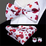Hi-Tie Classic Black Bow Ties for Men 100% Silk Butterfly Pre-Tied Bow Tie Pocket Square Cufflinks Suit Set Floral Gold Bowties