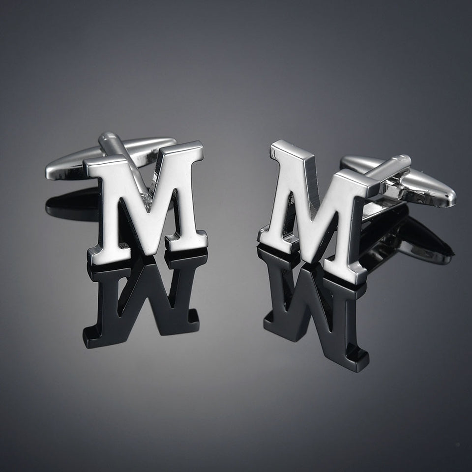 26 Letters A-Z High Quality Brass Silver Color Cufflinks Men&#39;s French Shirt Cuff Links Male Gemelos Bouton Manchette