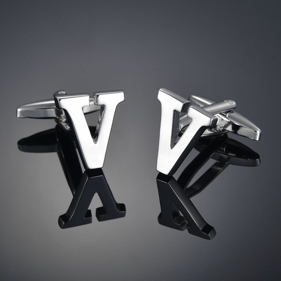 26 Letters A-Z High Quality Brass Silver Color Cufflinks Men&#39;s French Shirt Cuff Links Male Gemelos Bouton Manchette