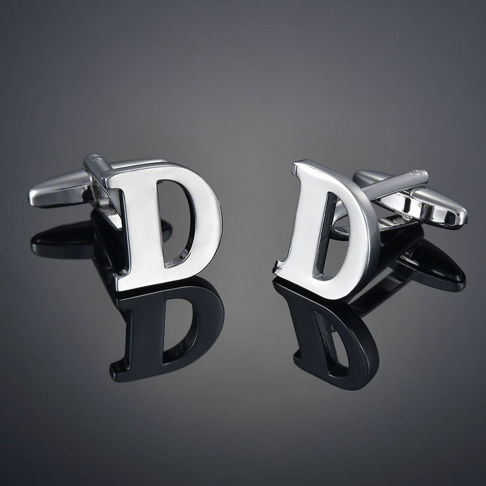 26 Letters A-Z High Quality Brass Silver Color Cufflinks Men&#39;s French Shirt Cuff Links Male Gemelos Bouton Manchette