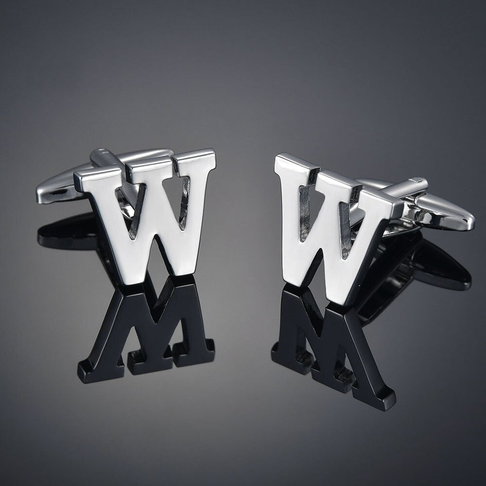 26 Letters A-Z High Quality Brass Silver Color Cufflinks Men&#39;s French Shirt Cuff Links Male Gemelos Bouton Manchette
