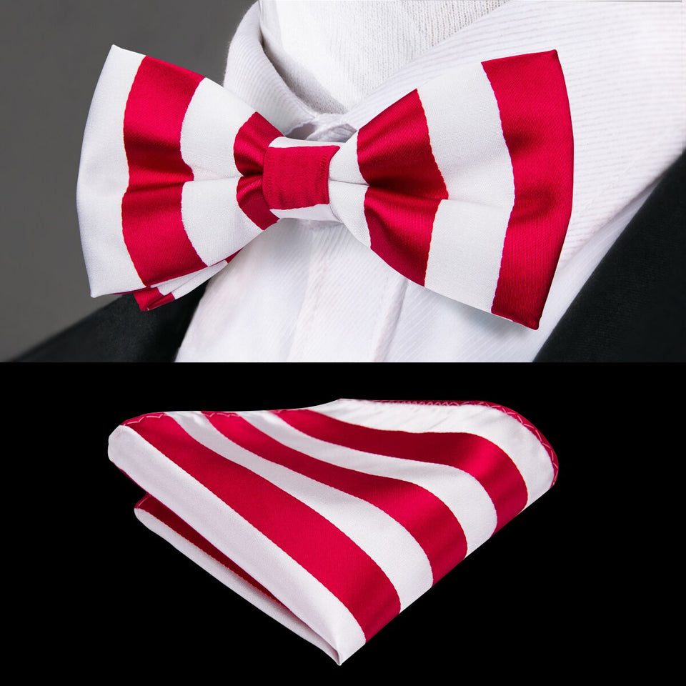 Hi-Tie Classic Black Bow Ties for Men 100% Silk Butterfly Pre-Tied Bow Tie Pocket Square Cufflinks Suit Set Floral Gold Bowties