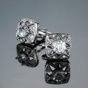 Novelty Luxury Blue white Cufflinks for Mens  Brand High Quality crown Crystal gold silvery Cufflinks Shirt Cuff Links