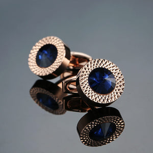 Novelty Luxury Blue white Cufflinks for Mens  Brand High Quality crown Crystal gold silvery Cufflinks Shirt Cuff Links