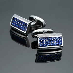 Novelty Luxury Blue white Cufflinks for Mens  Brand High Quality crown Crystal gold silvery Cufflinks Shirt Cuff Links