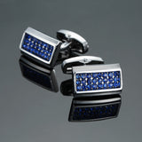 Novelty Luxury Blue white Cufflinks for Mens  Brand High Quality crown Crystal gold silvery Cufflinks Shirt Cuff Links