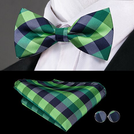 Hi-Tie Classic Black Bow Ties for Men 100% Silk Butterfly Pre-Tied Bow Tie Pocket Square Cufflinks Suit Set Floral Gold Bowties