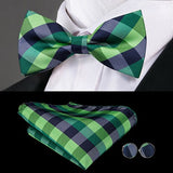 Hi-Tie Classic Black Bow Ties for Men 100% Silk Butterfly Pre-Tied Bow Tie Pocket Square Cufflinks Suit Set Floral Gold Bowties
