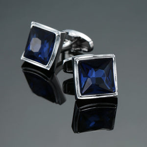 Novelty Luxury Blue white Cufflinks for Mens  Brand High Quality crown Crystal gold silvery Cufflinks Shirt Cuff Links