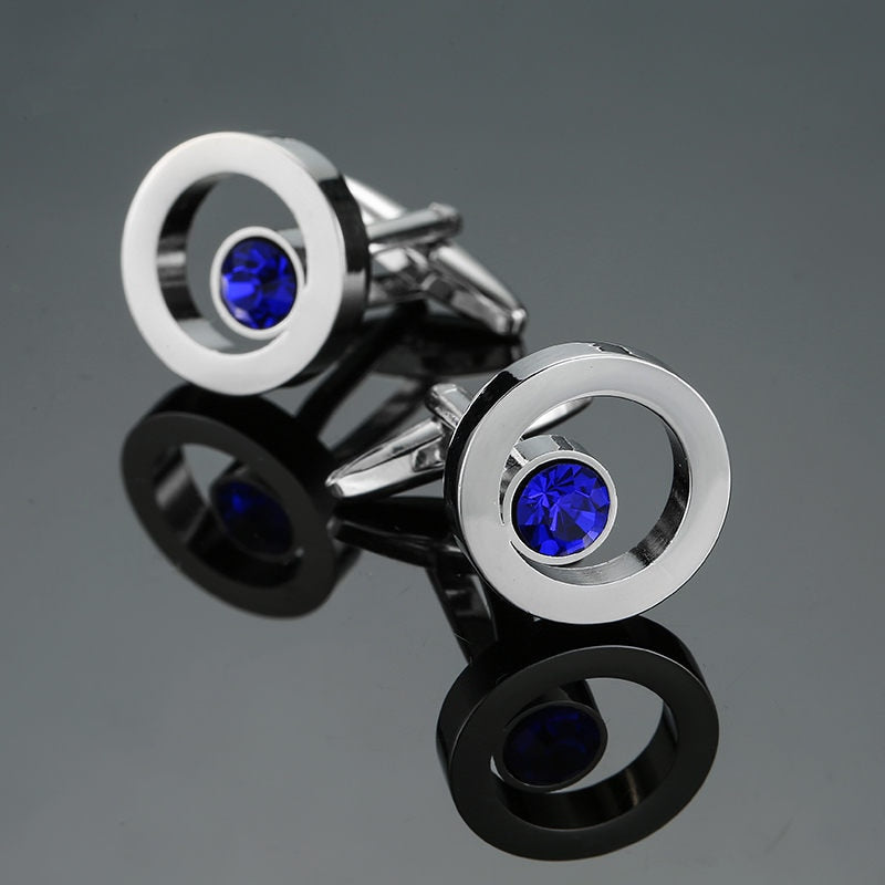 Novelty Luxury Blue white Cufflinks for Mens  Brand High Quality crown Crystal gold silvery Cufflinks Shirt Cuff Links