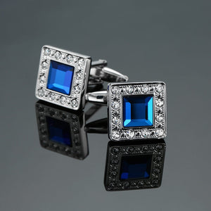 Novelty Luxury Blue white Cufflinks for Mens  Brand High Quality crown Crystal gold silvery Cufflinks Shirt Cuff Links