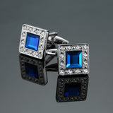 Novelty Luxury Blue white Cufflinks for Mens  Brand High Quality crown Crystal gold silvery Cufflinks Shirt Cuff Links