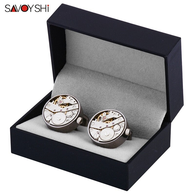 WW Mechanical Watch Movement Cufflinks for Mens Shirt Cuff Functional Watch