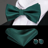 Hi-Tie Classic Black Bow Ties for Men 100% Silk Butterfly Pre-Tied Bow Tie Pocket Square Cufflinks Suit Set Floral Gold Bowties