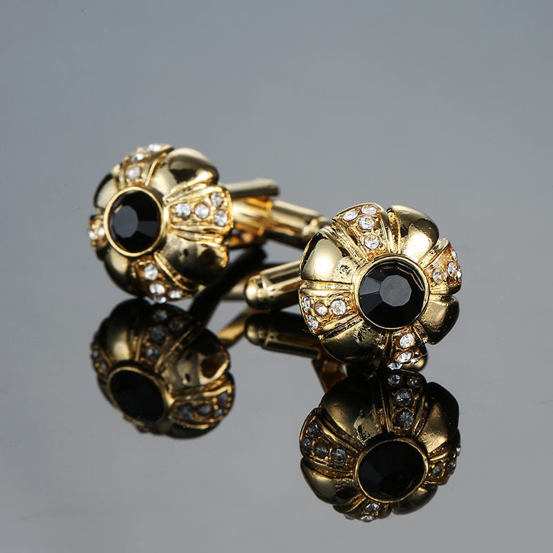 Novelty Luxury Blue white Cufflinks for Mens  Brand High Quality crown Crystal gold silvery Cufflinks Shirt Cuff Links