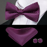 Hi-Tie Classic Black Bow Ties for Men 100% Silk Butterfly Pre-Tied Bow Tie Pocket Square Cufflinks Suit Set Floral Gold Bowties