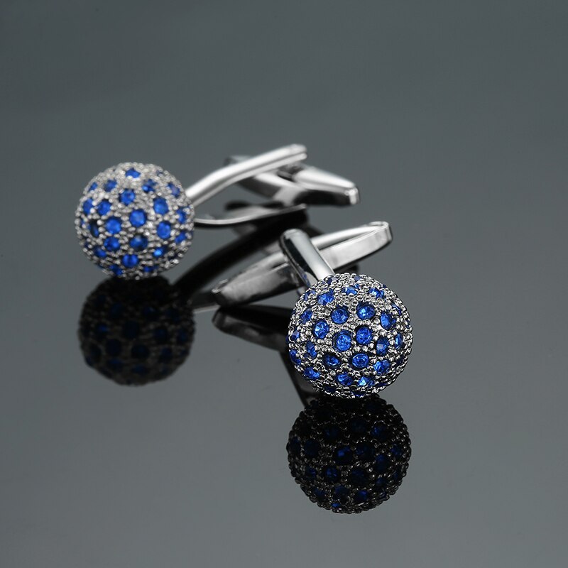 Novelty Luxury Blue white Cufflinks for Mens  Brand High Quality crown Crystal gold silvery Cufflinks Shirt Cuff Links