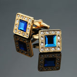 Novelty Luxury Blue white Cufflinks for Mens  Brand High Quality crown Crystal gold silvery Cufflinks Shirt Cuff Links