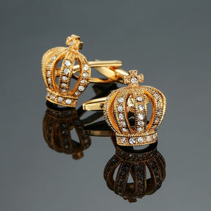 Novelty Luxury Blue white Cufflinks for Mens  Brand High Quality crown Crystal gold silvery Cufflinks Shirt Cuff Links