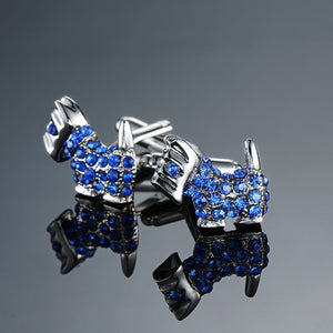 Novelty Luxury Blue white Cufflinks for Mens  Brand High Quality crown Crystal gold silvery Cufflinks Shirt Cuff Links