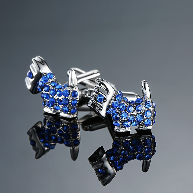 Novelty Luxury Blue white Cufflinks for Mens  Brand High Quality crown Crystal gold silvery Cufflinks Shirt Cuff Links