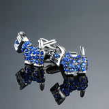 Novelty Luxury Blue white Cufflinks for Mens  Brand High Quality crown Crystal gold silvery Cufflinks Shirt Cuff Links