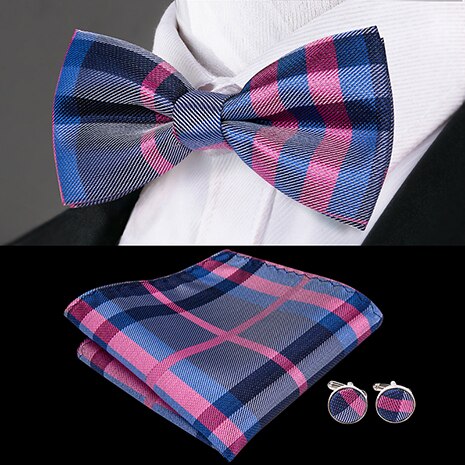 Hi-Tie Classic Black Bow Ties for Men 100% Silk Butterfly Pre-Tied Bow Tie Pocket Square Cufflinks Suit Set Floral Gold Bowties